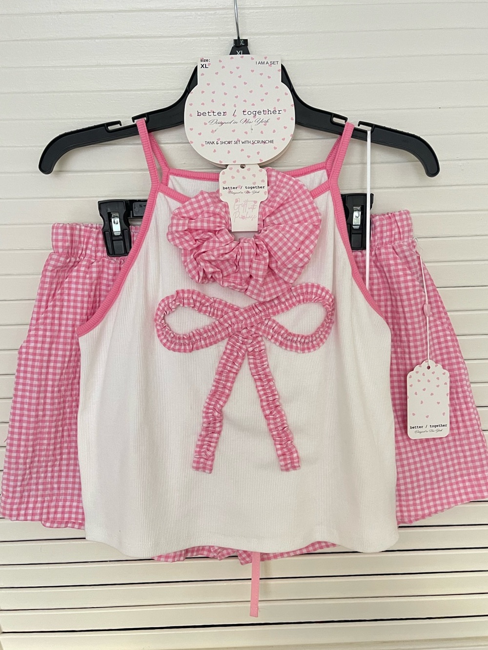 Tanktop & Shorts pijama set Pink Gingham Bow